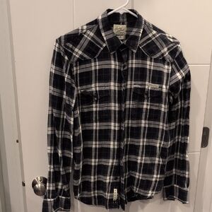 Lucky Brand Black and White Plaid Casual Button Down Shirt